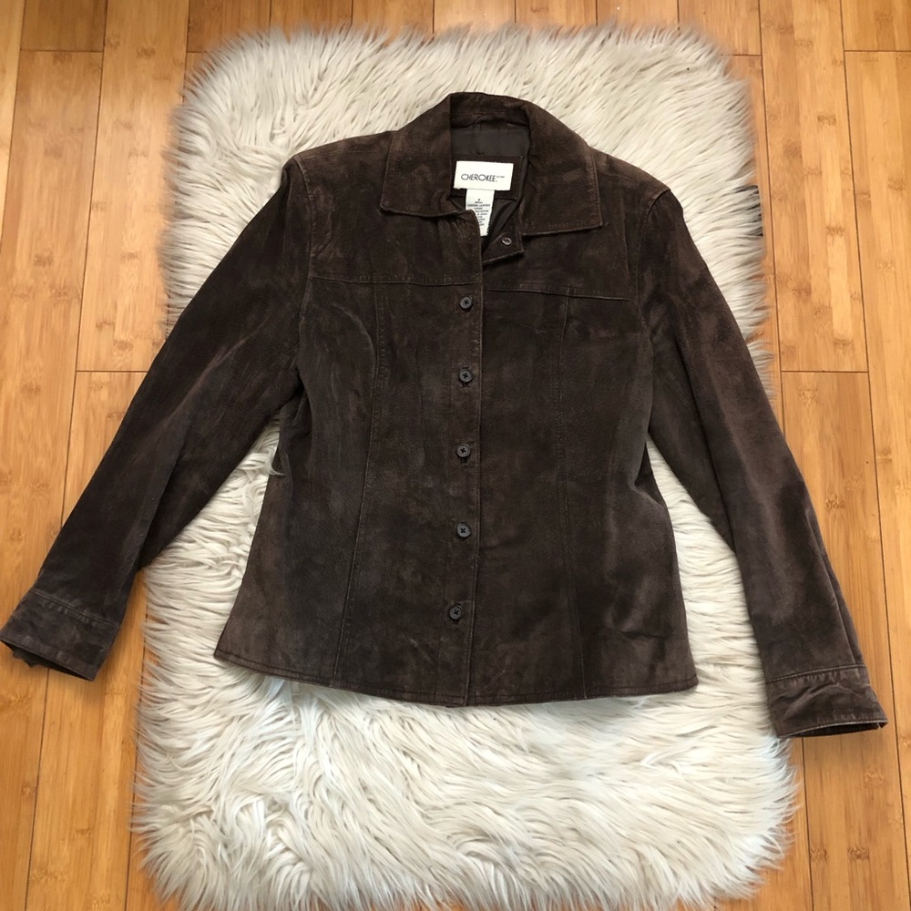 Vintage Cherokee Genuine Suede Leather Dark Brown Suede Button Down Jacket 6